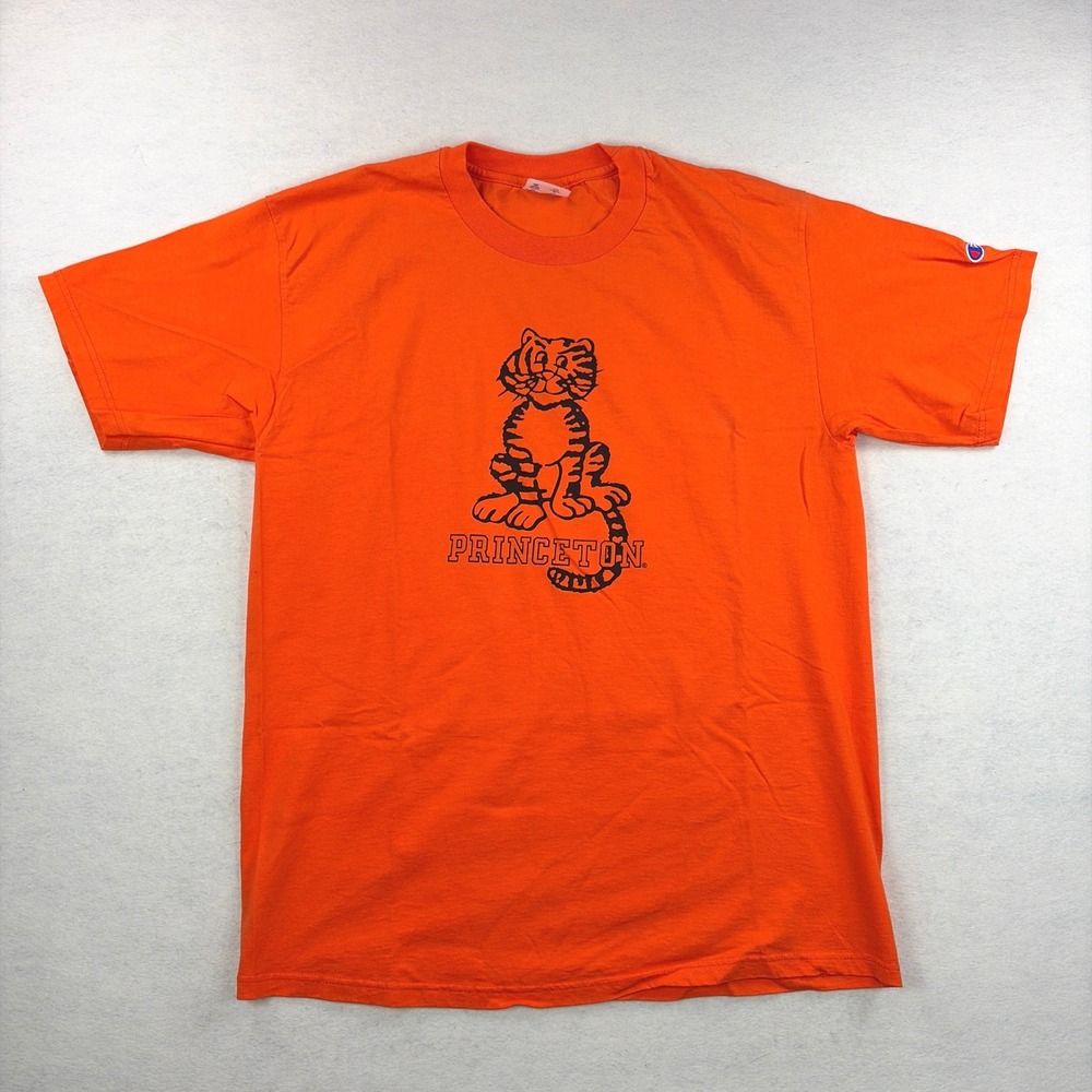 VTG Champion Princeton University Tiger T-Shirt Orange Mens Large Graphic Tee